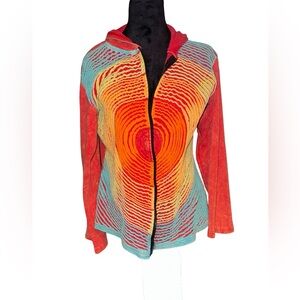 BOHO long sleeve cotton multicolored hoodie size small/medium FLAWED